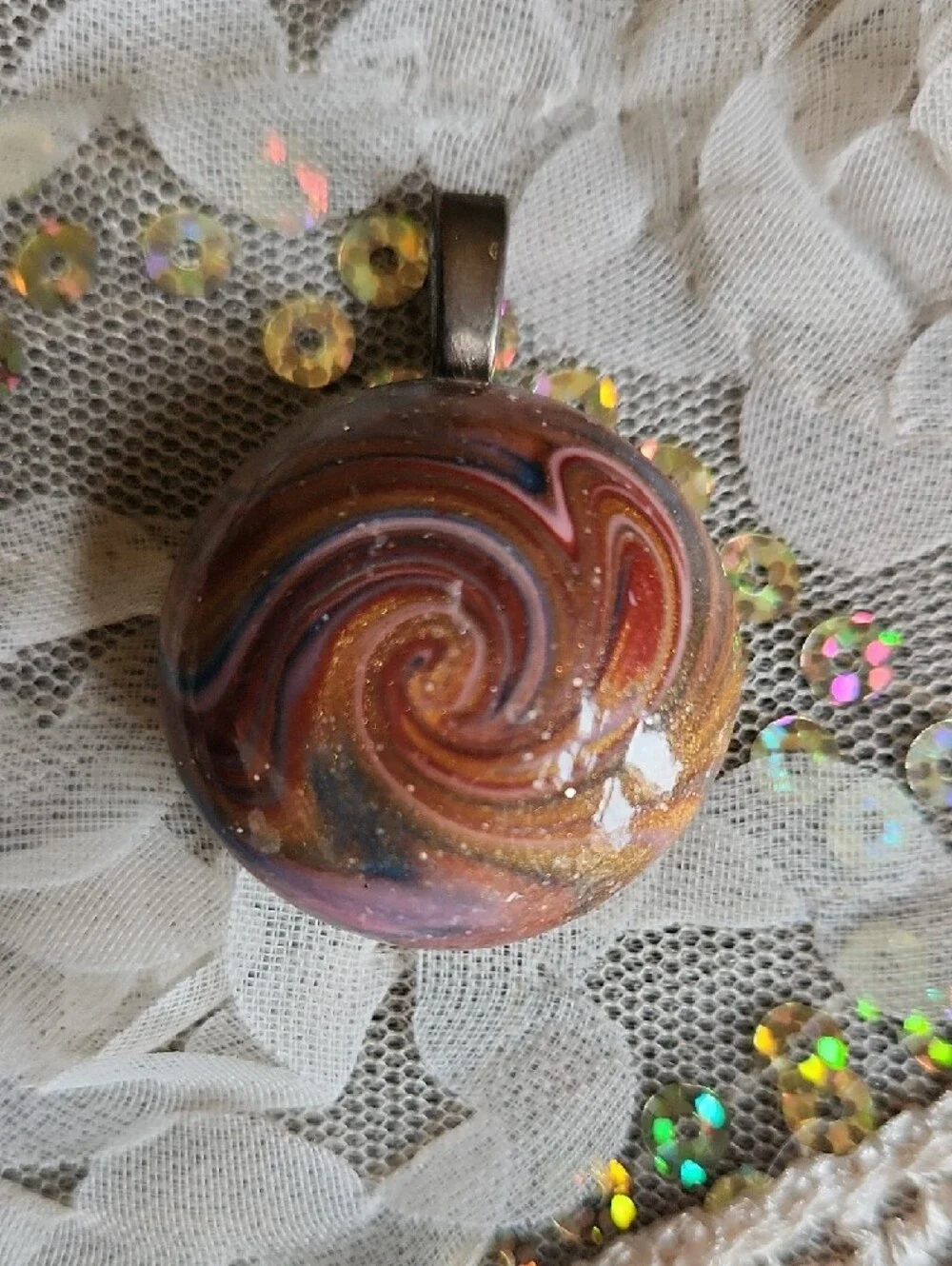 Handmade Teardrop Blue and Turquoise Glass Pendant And Swireled Ceramic Pendant